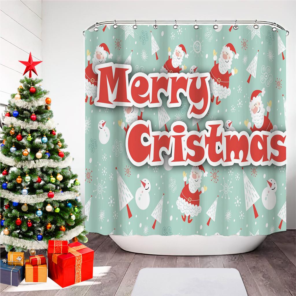 GAEChristmas Printed Bathroom Shower Curtain Snowman Santa Claus Waterproof Polyester Curtain Home Decoration Window Christmas