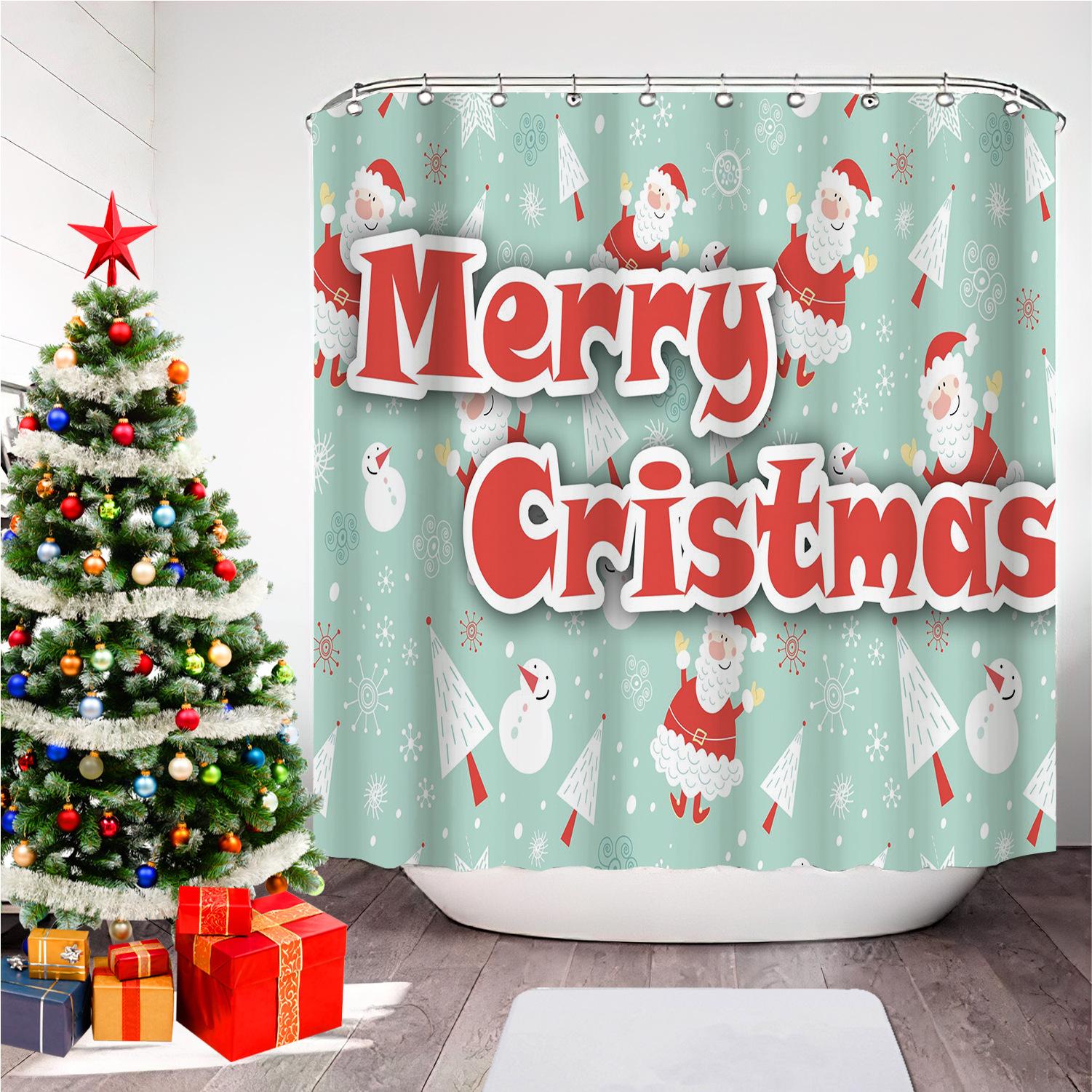 

Christmas Printed Bathroom Shower Curtain Snowman Santa Claus Waterproof Polyester Curtain Home Decoration Window Christmas Tree 120X180cm