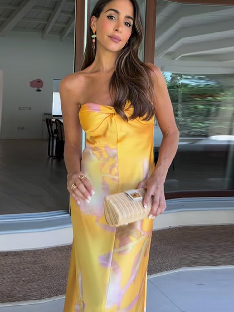 Gedruckt Party Lange Kleid Frauen Sommer Urlaub Strand Lose Weibliche Ärmellose Dame Abend Robe