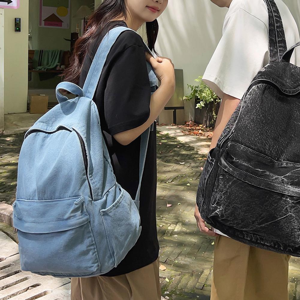 Plecak dla Kobiet Mężczyzn Wielokieszeniowy Torba Szkolna Dżinsowy Zamek Błyskawiczny Retro Plecak Plecak Dzienny Podróżna Torba na Siłownię