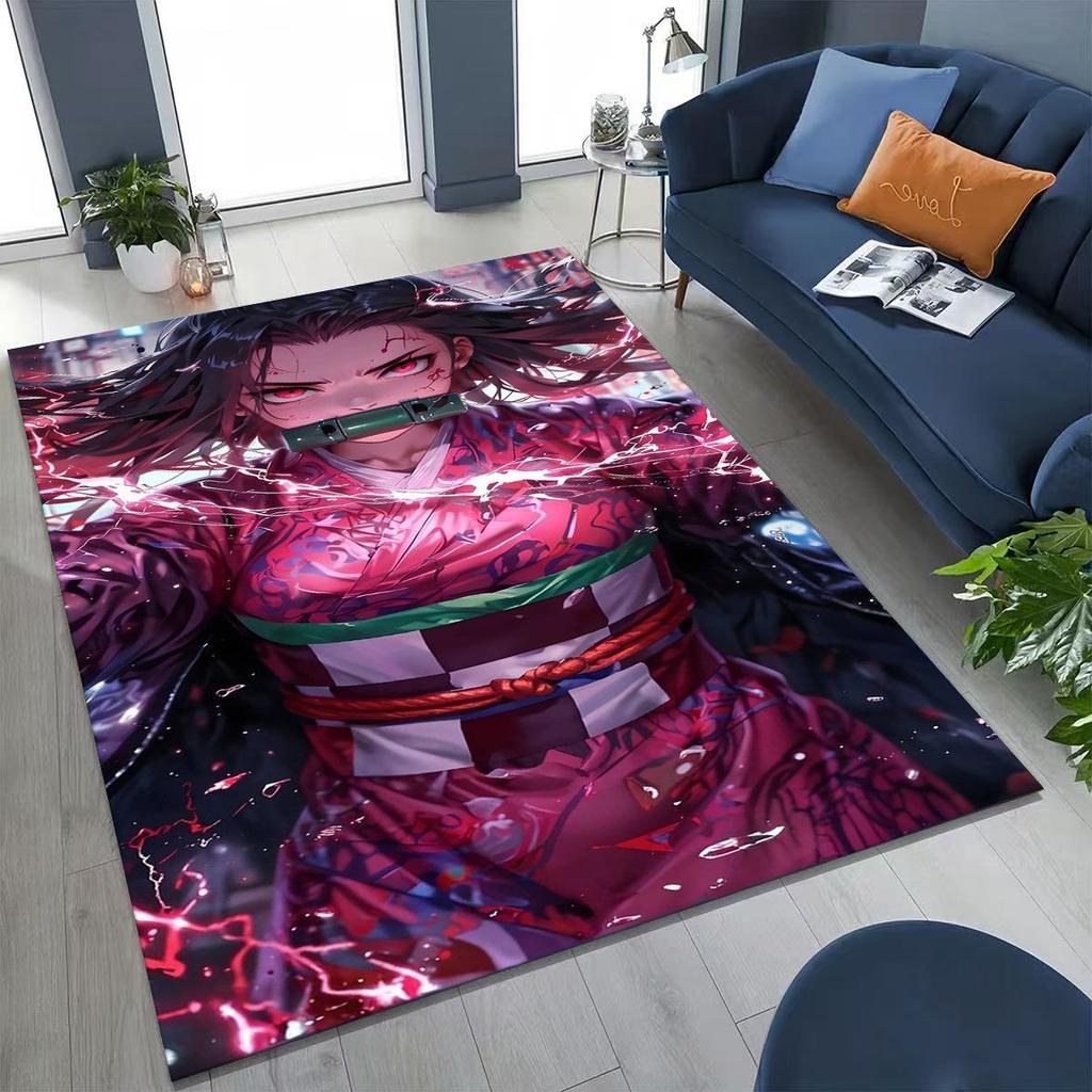Anime Demon S-Slayer Kamado Nezuko Tanjirou Kreslený koberec pro ložnici, obývací pokoj, pohovku, domácí rohožku, dekor, dětská protiskluzová podložka na podlahu