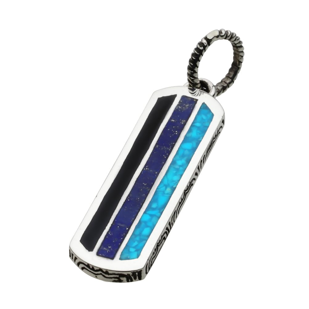 

3 Color Plate Pendant Turquoise Lapis Lazuli Onyx fp0597 [Figmart] [Silver Accessory]