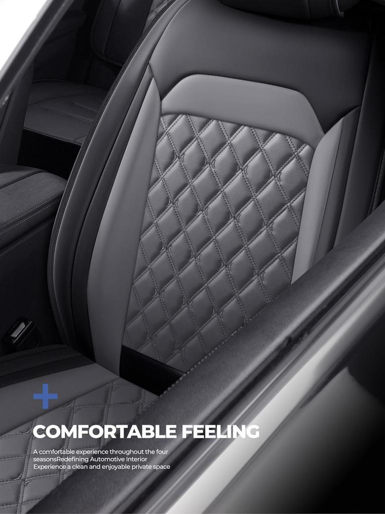All-Season Universal Leather Car Seat Cover with Diamond Design - Breathable & Durable for Five Seats