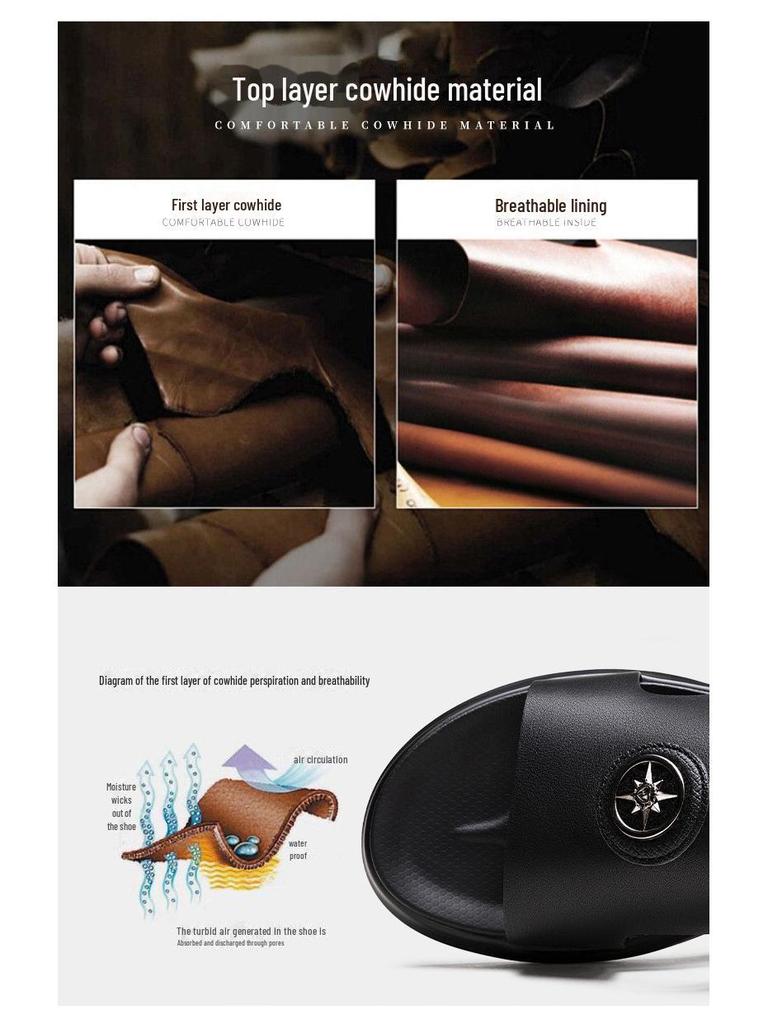 Genuine Leather Men's Outdoor Summer Flip Flops and Sandals