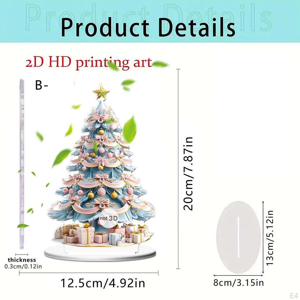 2D Julgran Skylt Akryl Ornament Konstverk Heminredning för Skåp Matsal Skrivbord