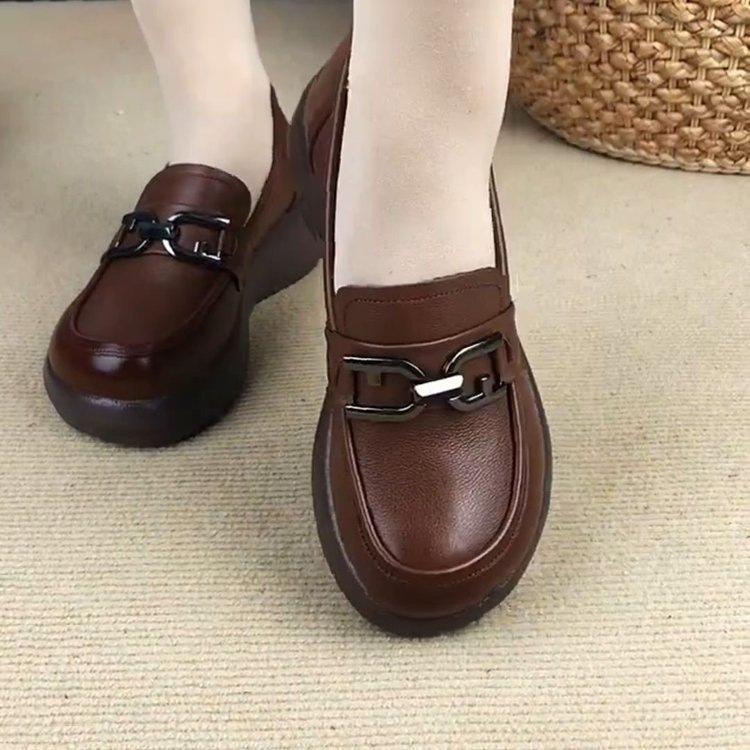 Spring new soft-soled leather shoes muffin platform single shoes comfortable flat shoes