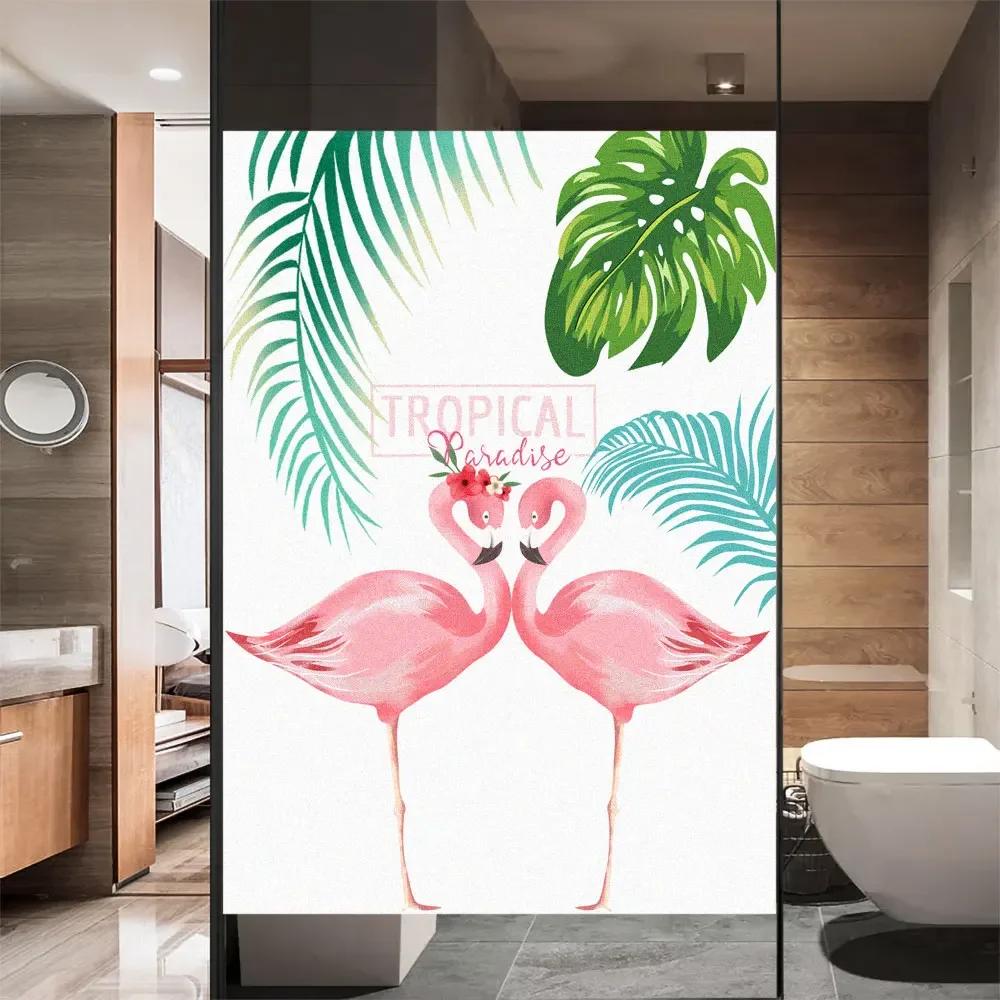 Window Film Privacy Glass Sticker UV Blocking Heat Control Green Plants Flamingo Window Tint window sticker