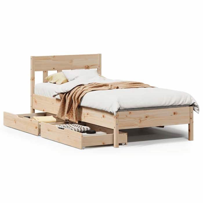 VidaXL Cadre de lit avec tête de lit 90x200 cm bois de pin massif, meuble de chambre à coucher, sommier, lit en bois, lit, 3301875