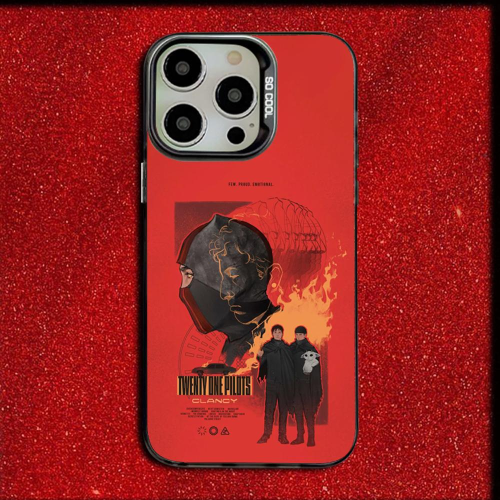 Coole Twenty One P-Pilots Handyhülle Für iPhone 16,15,14,13,12,11,Mini,Pro,MAX Matt Stoßfest Weiche Schwarze Hülle
