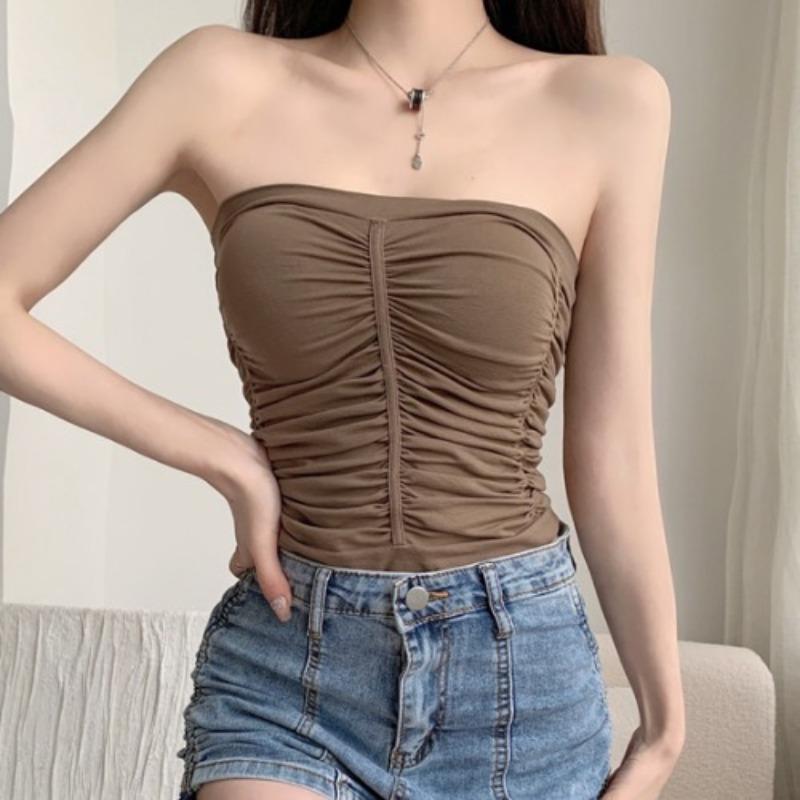 

Жилет Pure Sweet Spice Fishbone Vest, сексуальный, с одной линией плеча, нескользящий и нескользящий, без рукавов, плиссированный топ с грудью для женщин One size