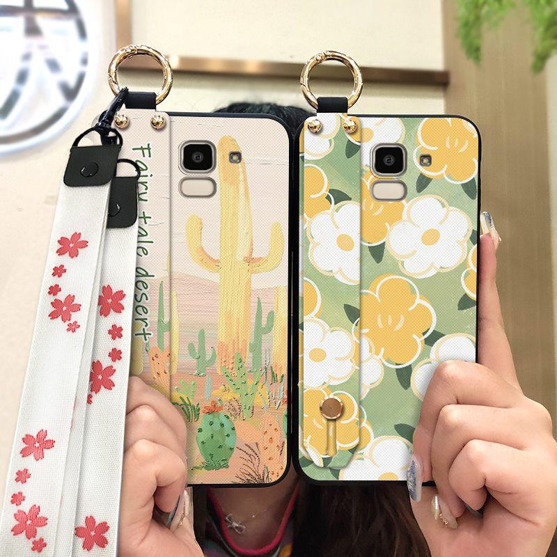 Oil Painting Anti-dust Phone Case For Samsung Galaxy J6 2018/SM-J600F Back Cover Wristband Fashion Design Kickstand Ring