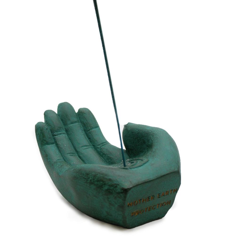 Incense Burner Stone Hand Earth Protect Green