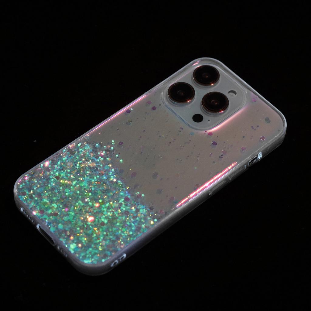 For iPhone 16 Pro Case Sparkle Sequins Luminous Epoxy TPU Phone Cover