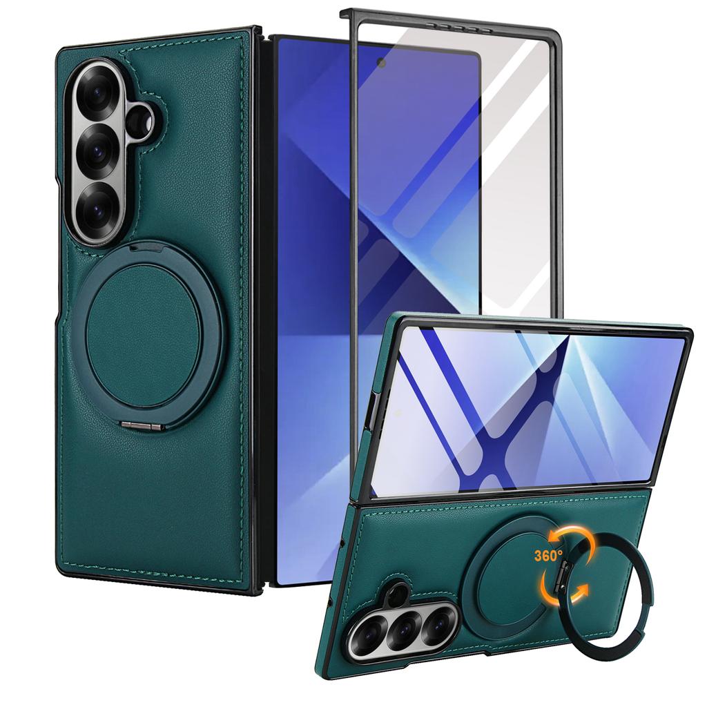 Luxury Business Magnetic Kickstand Tempered Glass Leather Phone Case For Samsung Galaxy Z Fold 7 6 5 4 3 Screen Protection Cover
