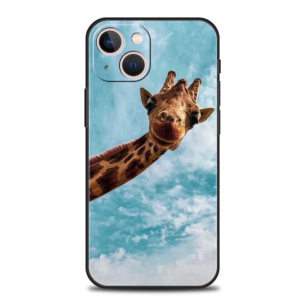 Luxury TPU Soft Phone Case For iPhone 16 11 15 14 Pro MAX 12 13 7 8 Plus X XR XS SE 2022 Black Cover Giraffe Illustration