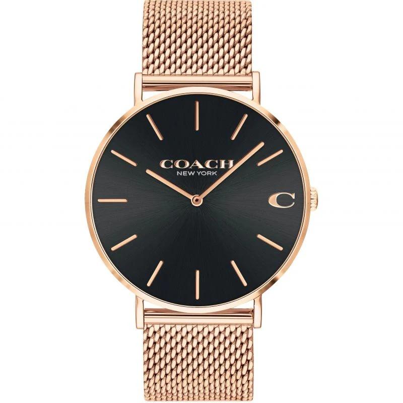 

Coach Charles Black Dial Rose Gold Mesh Bracelet Watch for Men - 14602552 синій