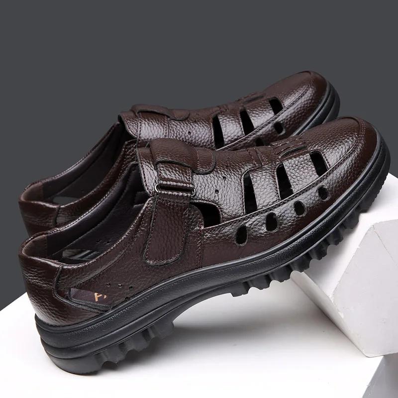 Fashion Men's Summer Sandals Luxury Leather Casual Shoes 2025 Comfortable Outdoor Fashion Sandals Soft Bottom Anti Slip Breathable Shoes