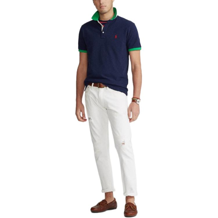 Polo Ralph Lauren Color Block Logo Embroidered Cotton Short Sleeve Polo Shirt Men tops Blue 710823421-001