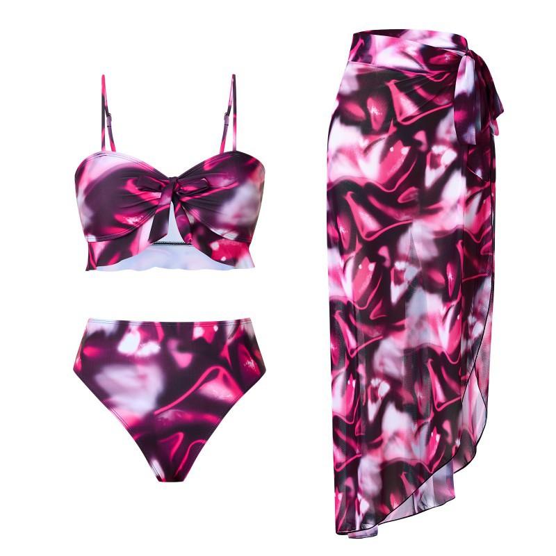 Three-piece Split Print Sexy Women's Swimsuit High-waist Slim Bikini