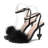 Fashion Eilyken Design Fuzzy Feather Buckle Strap Sandals Womens Fashion Summer Strange High Heels Sexy Wedding Stripper Party Shoes
