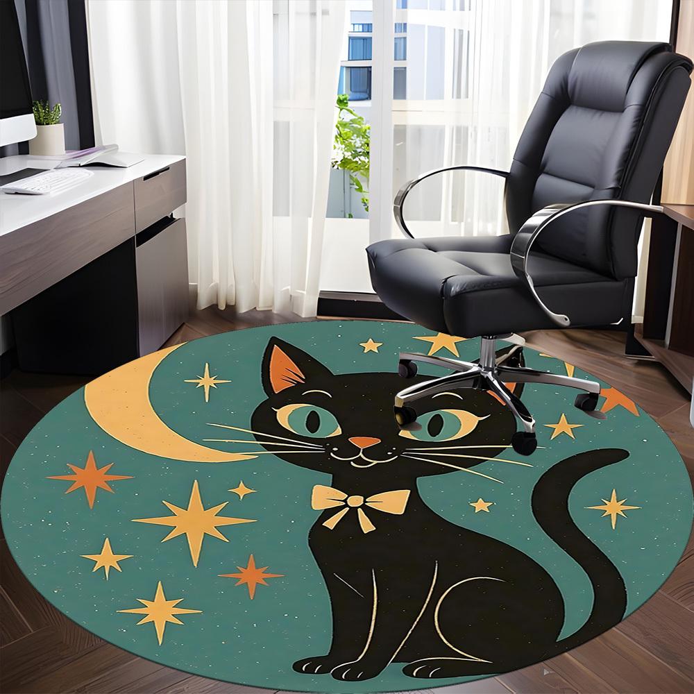 1PC Moon Stars Office Round Area Rug, Mat Suitable ForOffice, Under Office Chairs Bedroom Living Room Home Decor, Room Deco