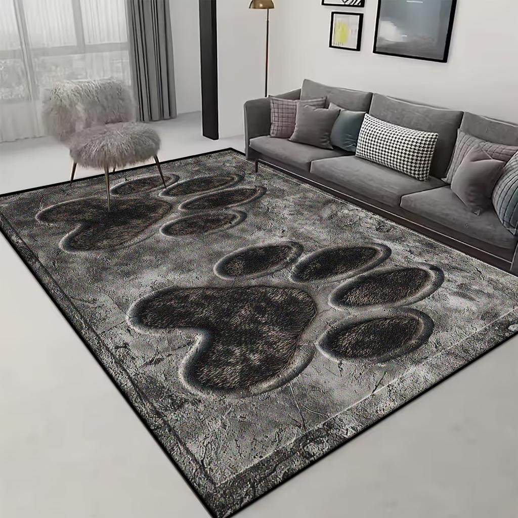 3D Visual Animal Paw Print Area Rug, Unique Monster Footprint Floor Mat, 2D Flat Printed Non-Slip Washable Carpet for Home