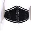 Elegant Wide Waist Belt For Women With Snap Closure And Net Design In Black