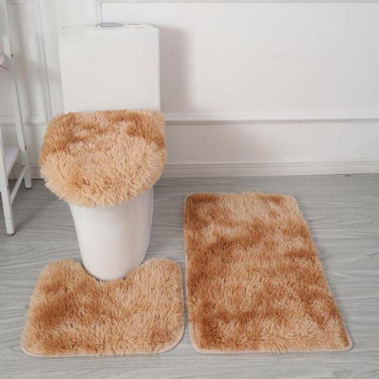 Yousheng 3Pcs/Set Bathroom Rug Absorbent Non Slip Floor Mat U-Shaped Plush Mat Toilet Lid Cover Mat with Rubber Backing for Bathroom Shower Toilet
