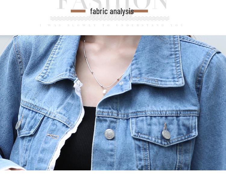 Lässige Jeansjacke im koreanischen Stil mit Spitzenbesatz