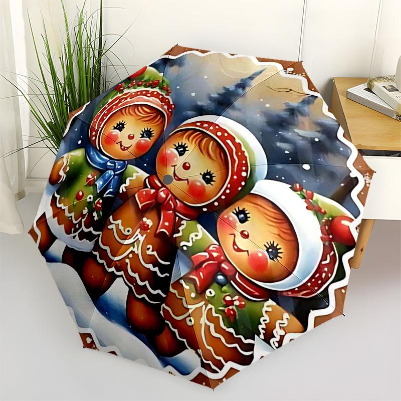 

Gingerbread Man Themed Travel Umbrella-8 Ribs Automatic Opening and Closing, Portable Folding Design, Compact and Stylish Umbrella Suitable