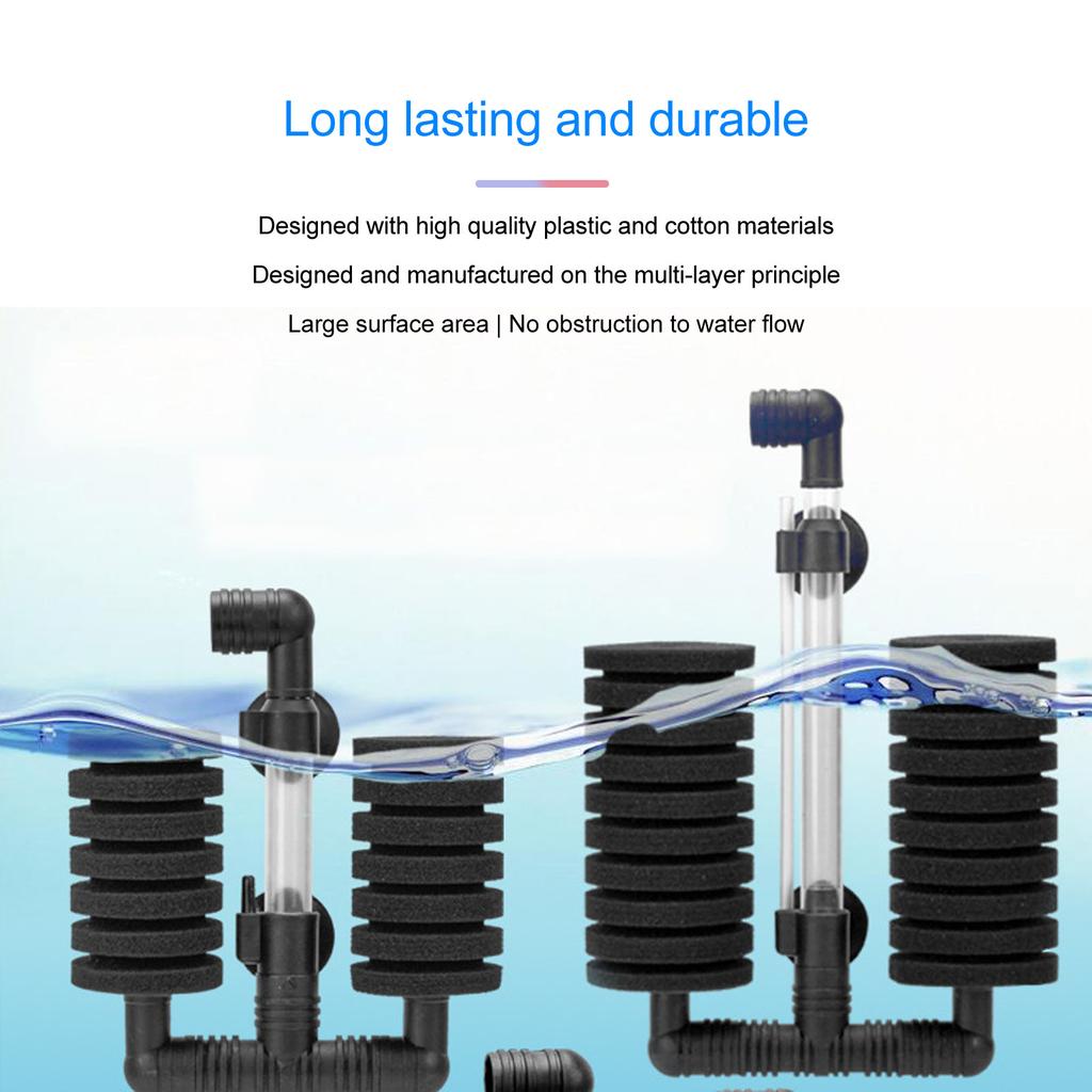 Aquarium Sponge Filter Quiet Double Submersible Foam Filter for   and   Fish  