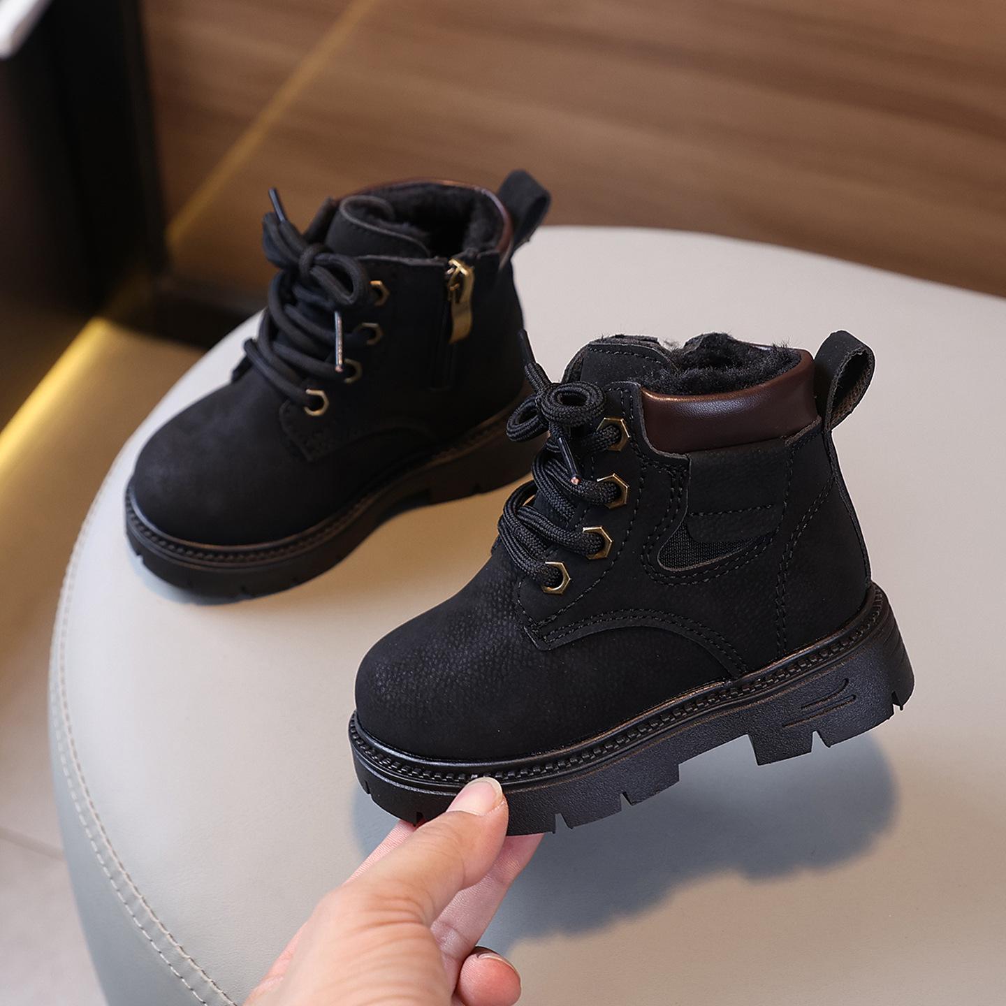 

Children s Martin Boots 2025: New Autumn/Winter Style, Thickened Leather for Boys & Girls, Toddler Snow Cotton Short Boots. Size 21-25 full set чорний