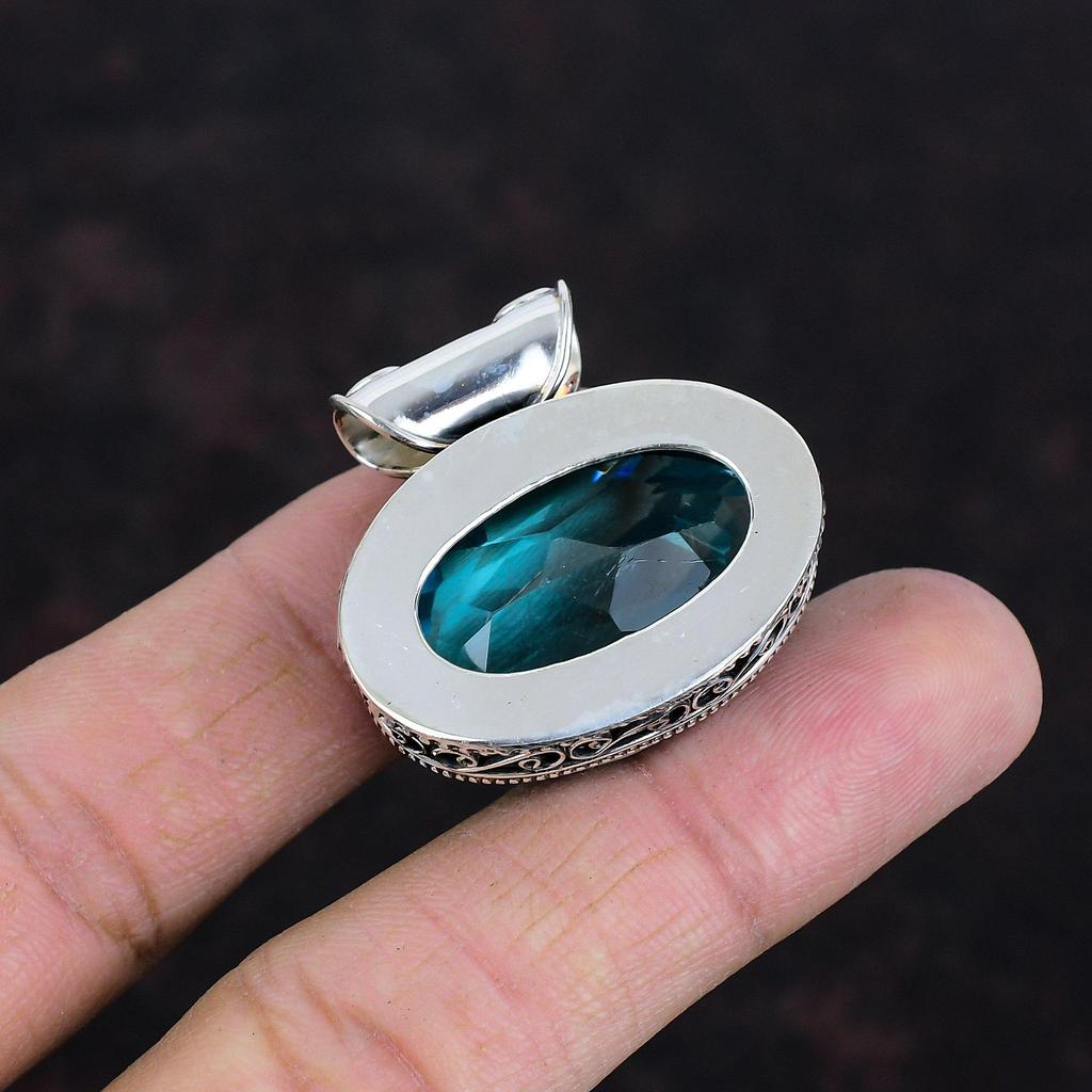 Faceted Swiss Blue Topaz Pendant Gemstone Pendant Antique Jewelry 925 Sterling Silver Pendant Vintage Pendant Handmade Jewelry Gifts For Her