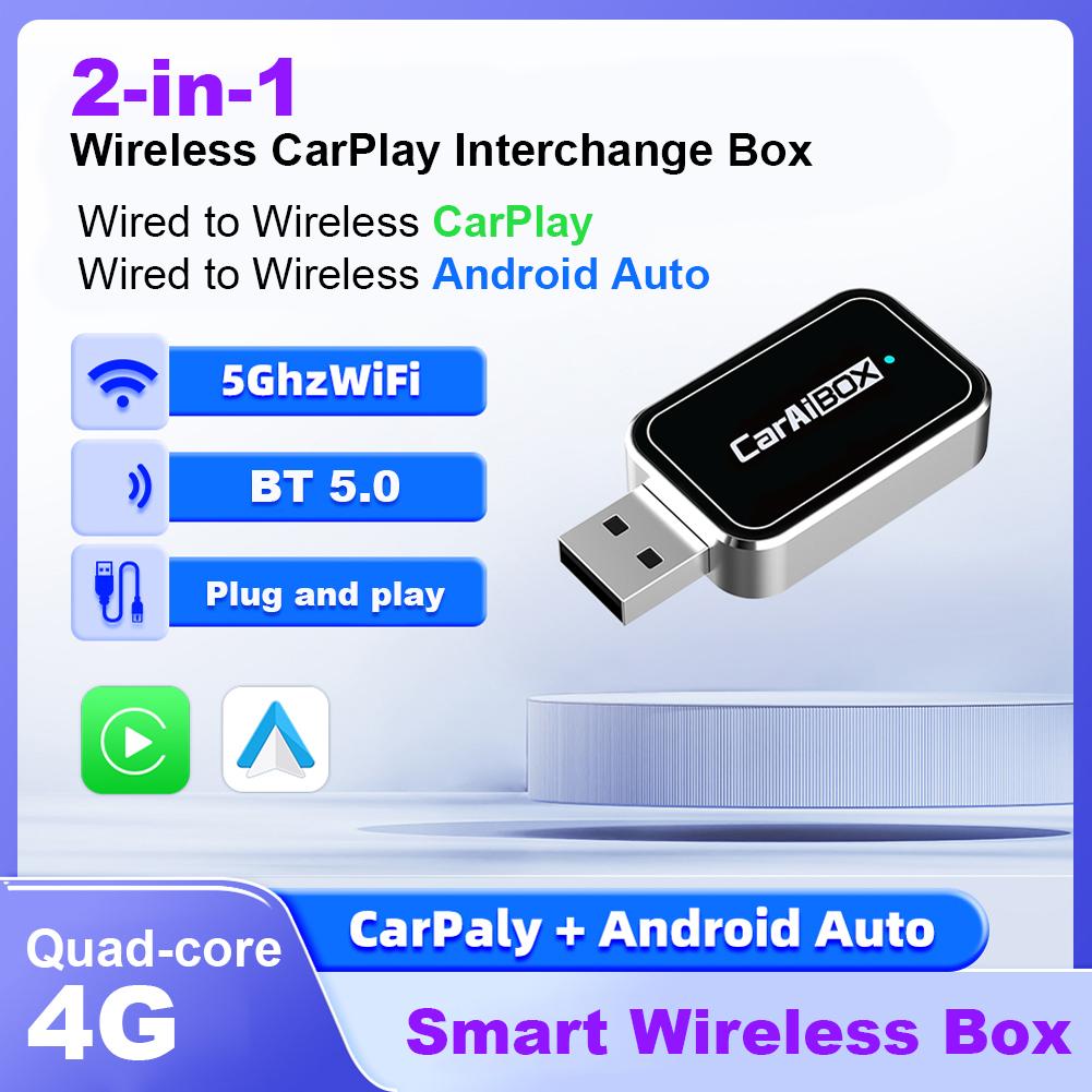 Wireless CarPlay Android Auto Wireless Adapter Wired To Wireless Smart AI Box Bluetooth-Compatible WiFi 4-Core CPU Auto Connect