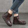 Johnature Vintage Handmade Genuine Leather Thick Soled Short Boots Round Toe Women's Flat Platform Shoes