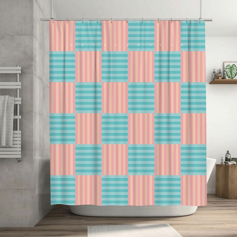 Blue Pink Striped Shower Curtain Bathroom Decor 3D Printed Waterproof Polyester Fabric Shower Curtains With Hook Rings For Home