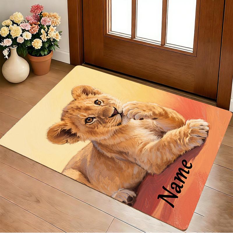 Custom Name Lion Cub Name Living Room Non-Slip Area Rug Soft Carpet for Bedroom Kids Playroom Sofa Office Home Decor Doormat