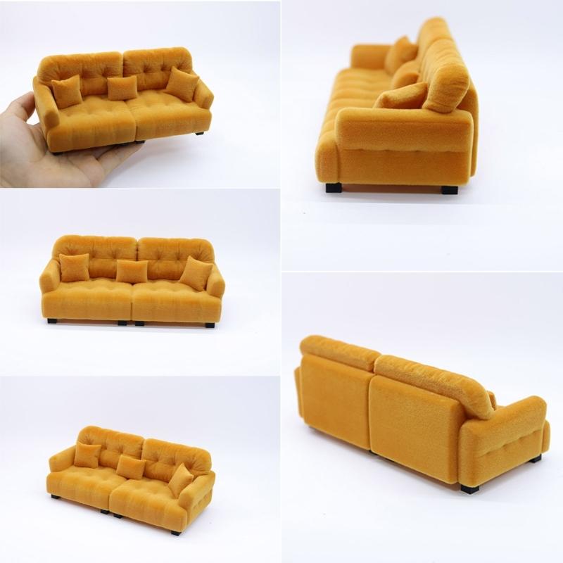 Handmade Mini Couch Dollhouses Single Sofa Set Flocking Loveseat Seater For Realistic Bedroom Scenes