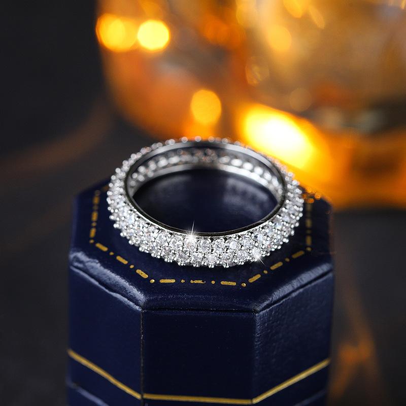 Simple And Slightly Set Three-row Zircon Ring 925 Silver Hip-hop Jewelry For Women Wedding Party Birthday Jewelry Gift For Ladie