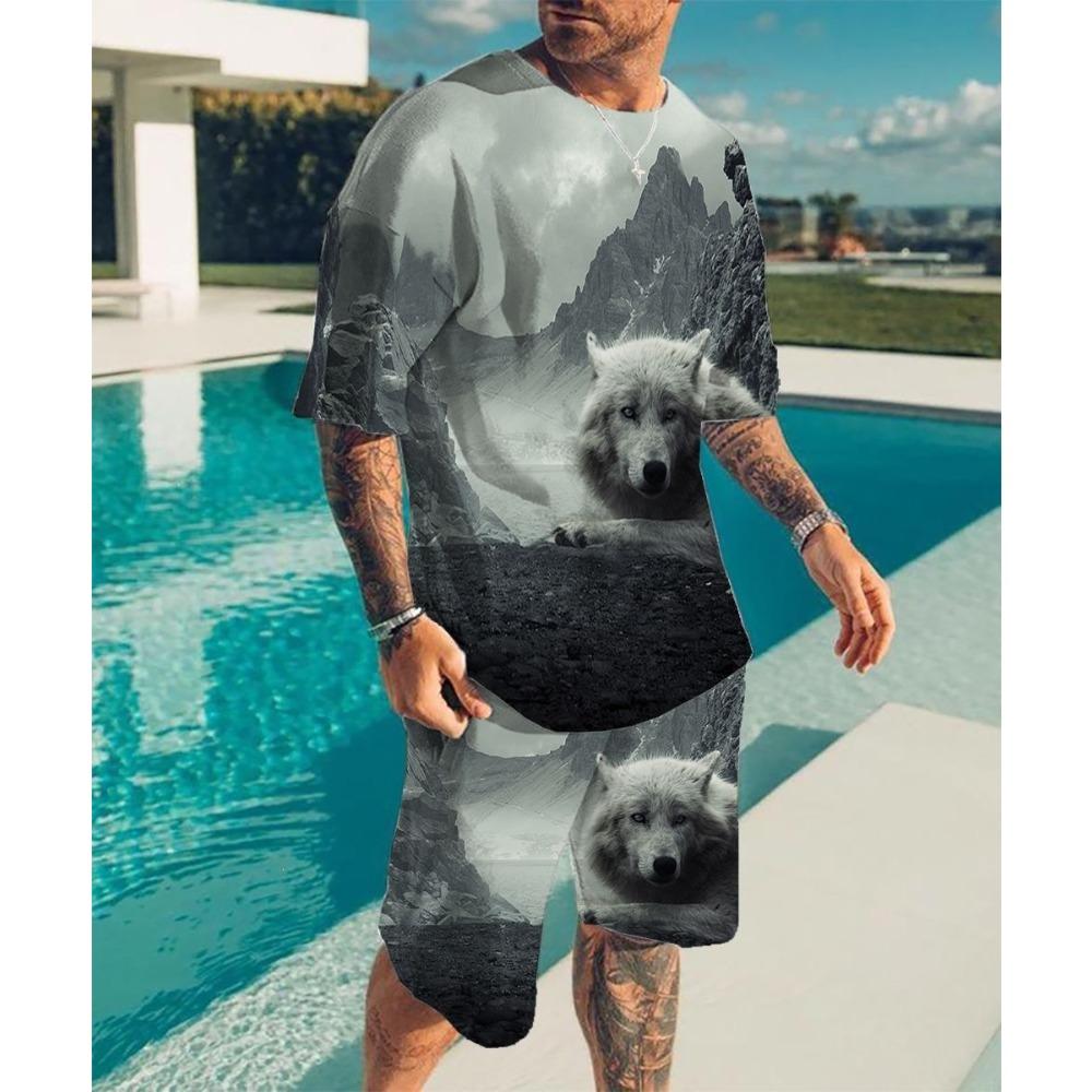 Summer Fashion Men's Personalized Fun Animal 3D Printing Two-piece Set Fashionable Comfortable Breathable Loose Large Size Sports Wear