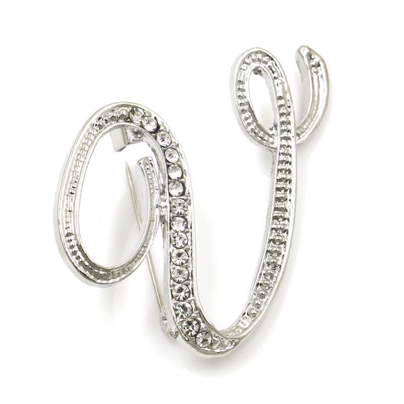 Broșă Modă Europeană și Americană: Litere engleze cu incrustație de diamante Waterfull