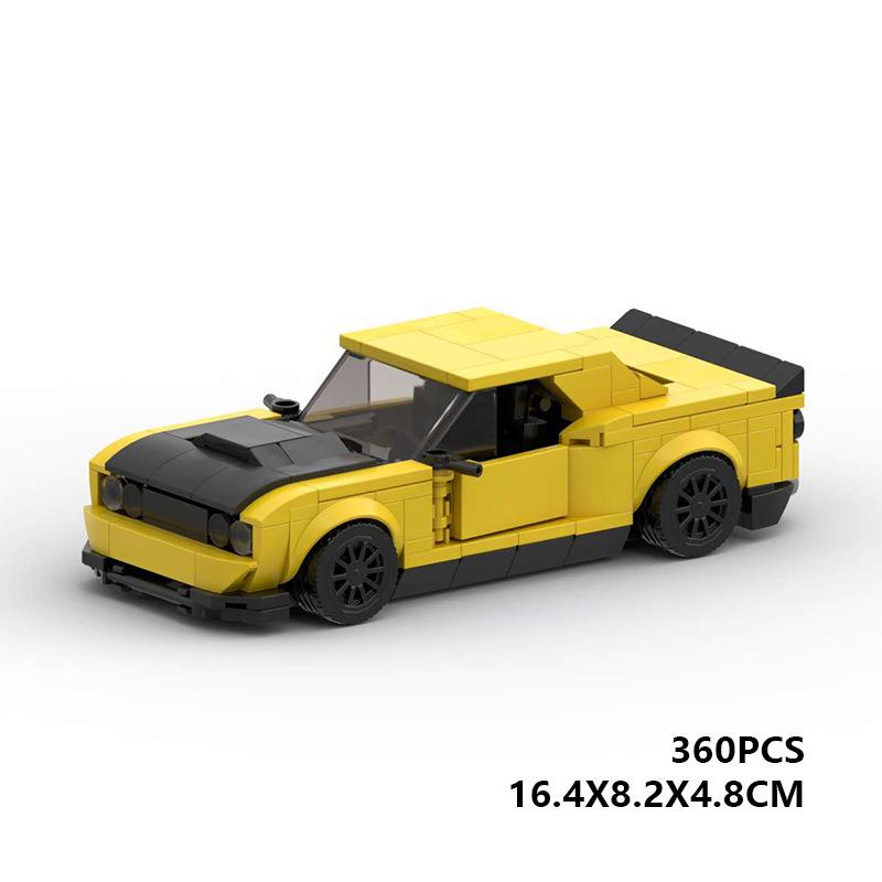 Building Block Compatible, Yellow Dodge Assembled Sports Car Racing Gift Model Pellet Puzzle Toy
