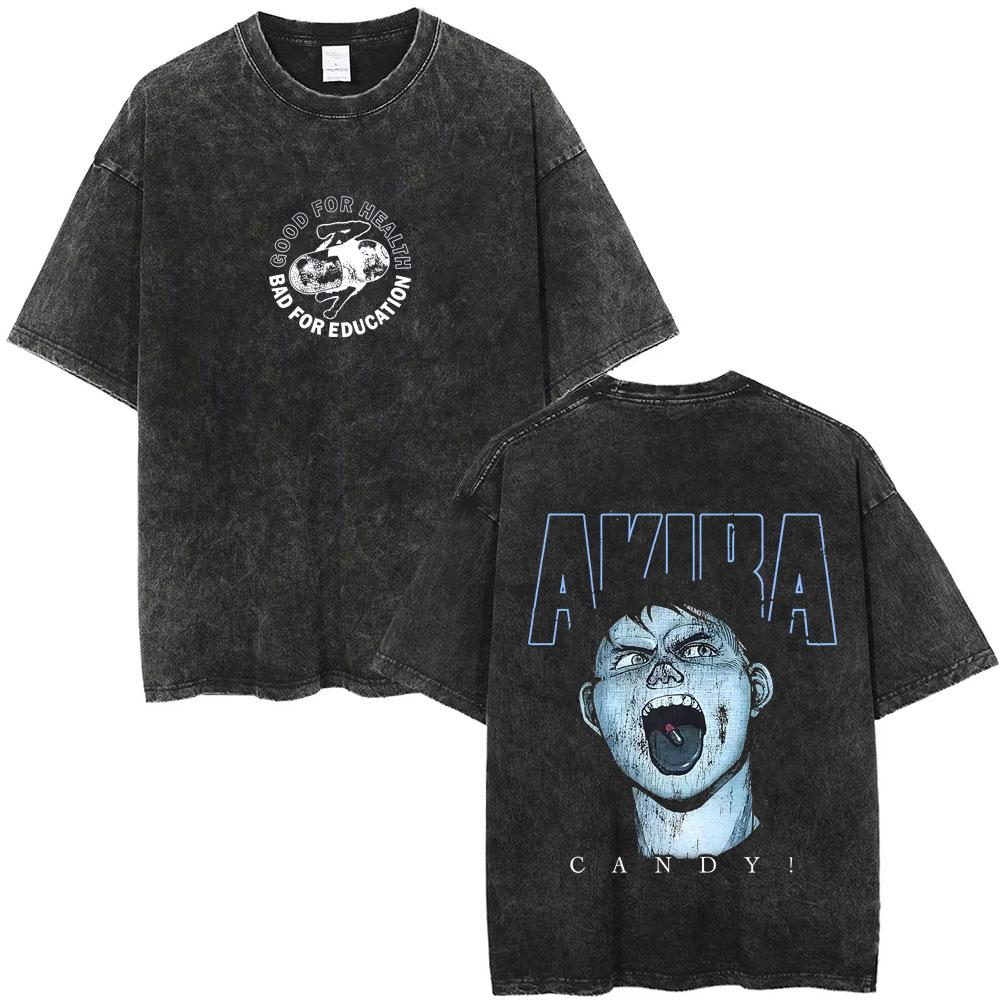 Washed Vintage Anime Akira T Shirts Japanese Science Fiction Cartoon Movie Shima Tetsuo Tshirt Men S Manga Oversized Tshirts