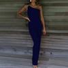 Ziyafet Romper Bir Omuz Dar Seksi Nefes Sıkı Dikiş Düz Renk Büyük Çember Dekor Slim Fit Kolsuz Balo Tulum Günlük Giysiler