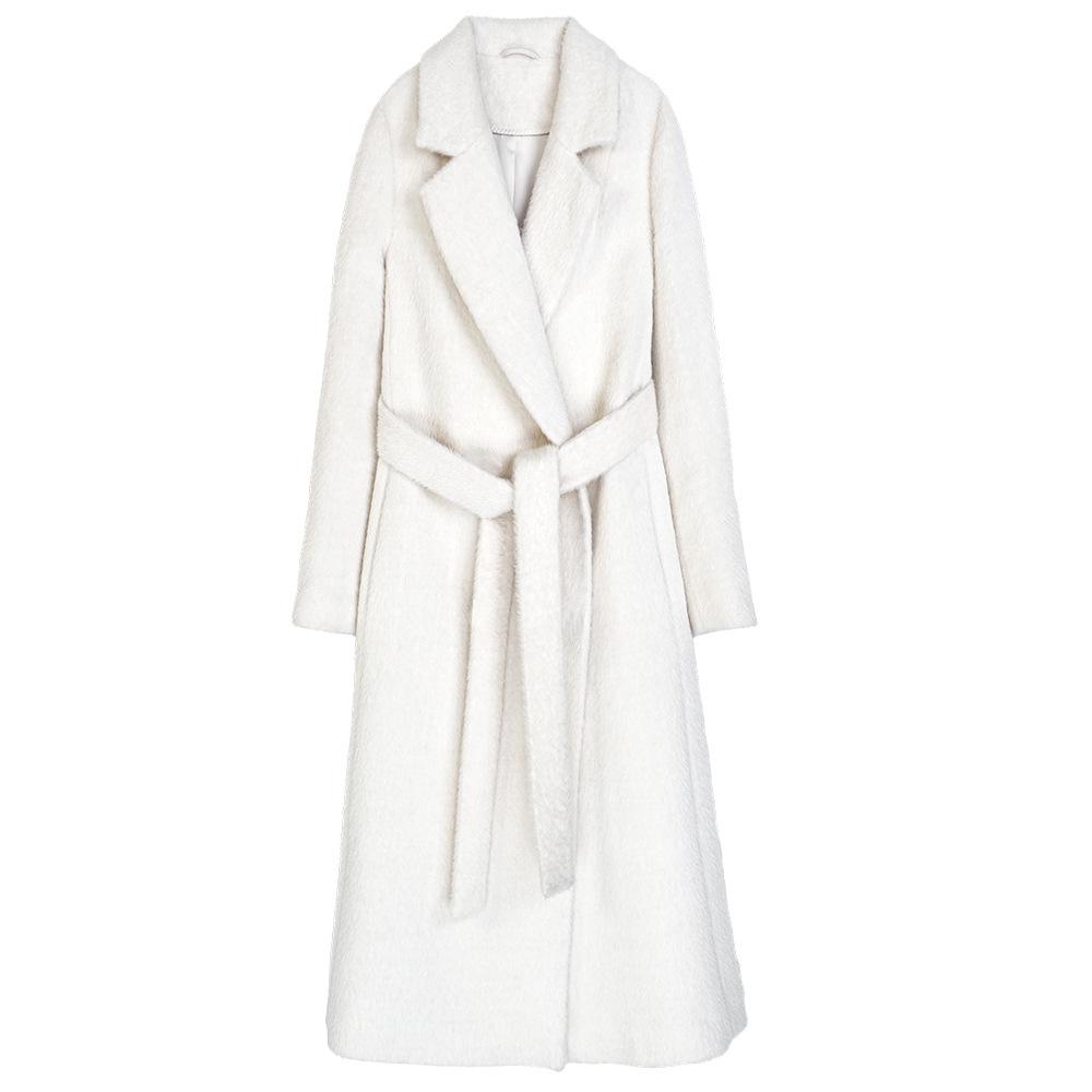 Women’s Versatile Mid-Length White Suri Alpaca Cashmere Wool Coat for Winter 2024