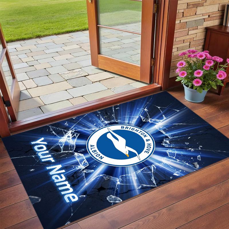 Crystal Velvet Rug Custom Name Text, Soft Non Slip Floor Mat Home DecorBrighton & Hove Albion Football
