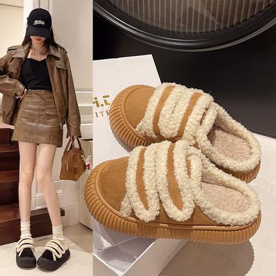 Fashion Warm Cotton Slippers Women New 2024 Winter Platform Shoes Soft Plush Thick Sole Casual Snow Shoes Ladies Plush Warm Slippers