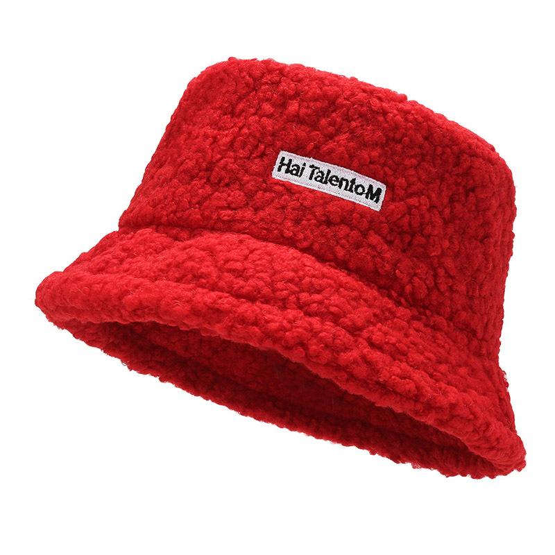

Autumn and winter new lamb wool bucket hat fleece thermos hat women s fashion letter bucket hat one size fits all червоний