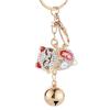 Rhinestone Lucky Cat Keychain Charm with Bell – Cute Chinese Style Cartoon Metal Keyring for Women’s Bags