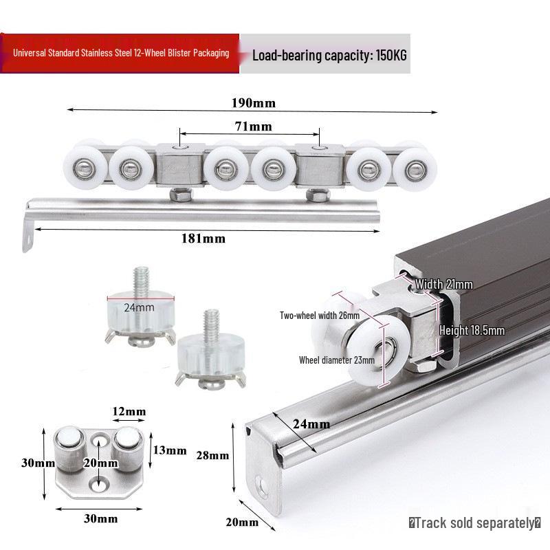 Sliding Door Silent 8-Wheel Stainless Steel Roller with Nylon Bearings for Furniture